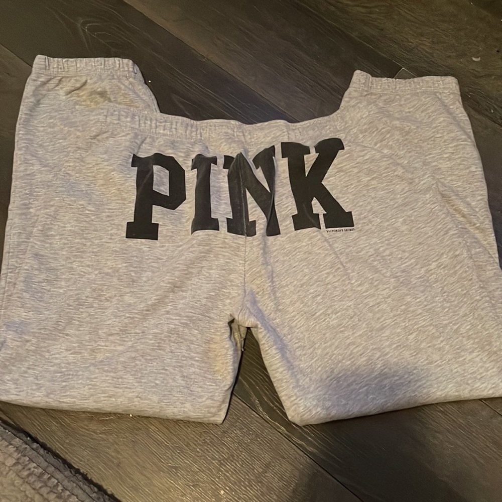 PINK grey sweat pant capris